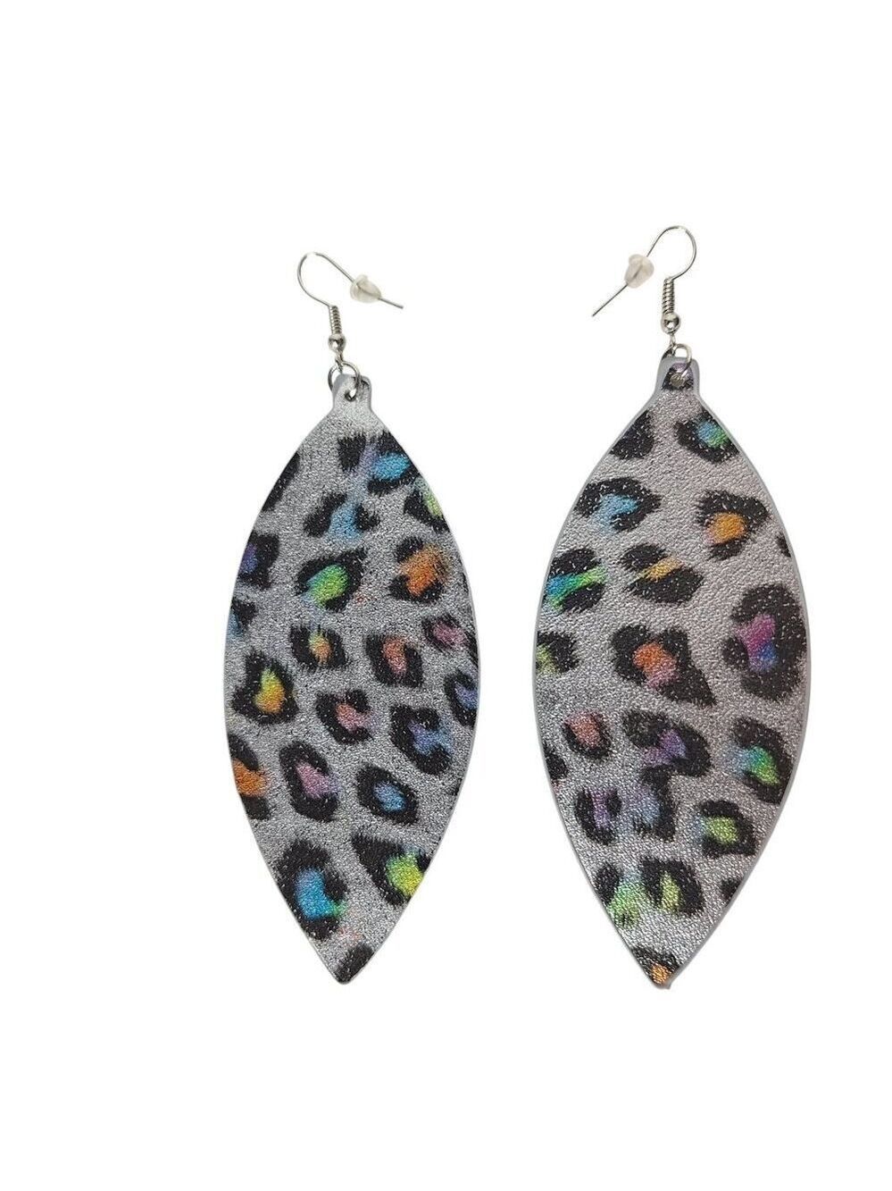 Leopard Print Faux Leather Teardrop Earrings